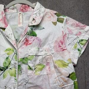 Homebodii Floral Pajama Set Women Large Button Front Shorts Pink Lounge